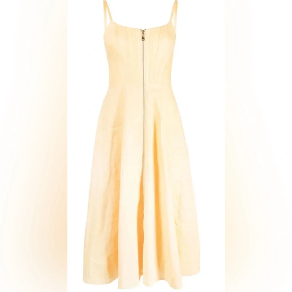 Zimmermann Pale Yellow Spaghetti-Strap Zip-Front Midi Dress - Picture 6 of 6